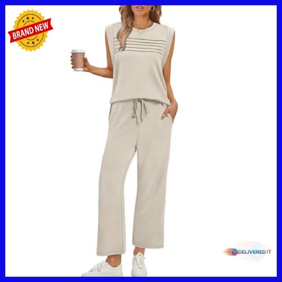 Women's 2-Piece Lounge Set Cap Sleeve Top Wide Leg Pants S-3XL - Picture 3 of 8